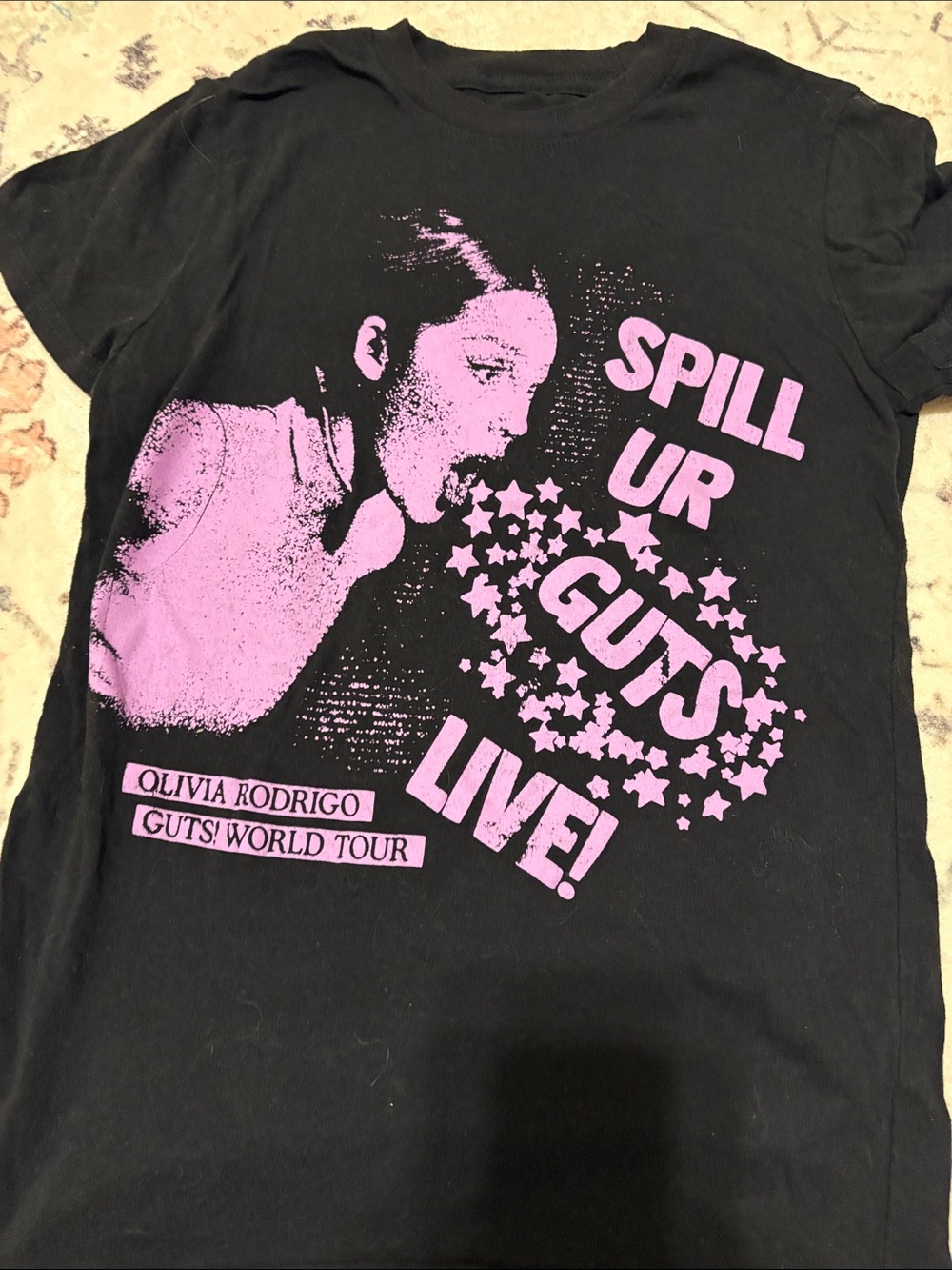 Black & Pink 'Spill Ur Guts' Tour T‑Shirt. Olivia Rodrigo! Size XS